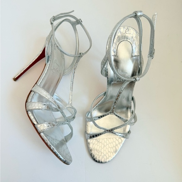 Christian Louboutin Metallic Silver Leather croc Tangueva 100 mm sandals EU 40 - Picture 4 of 14